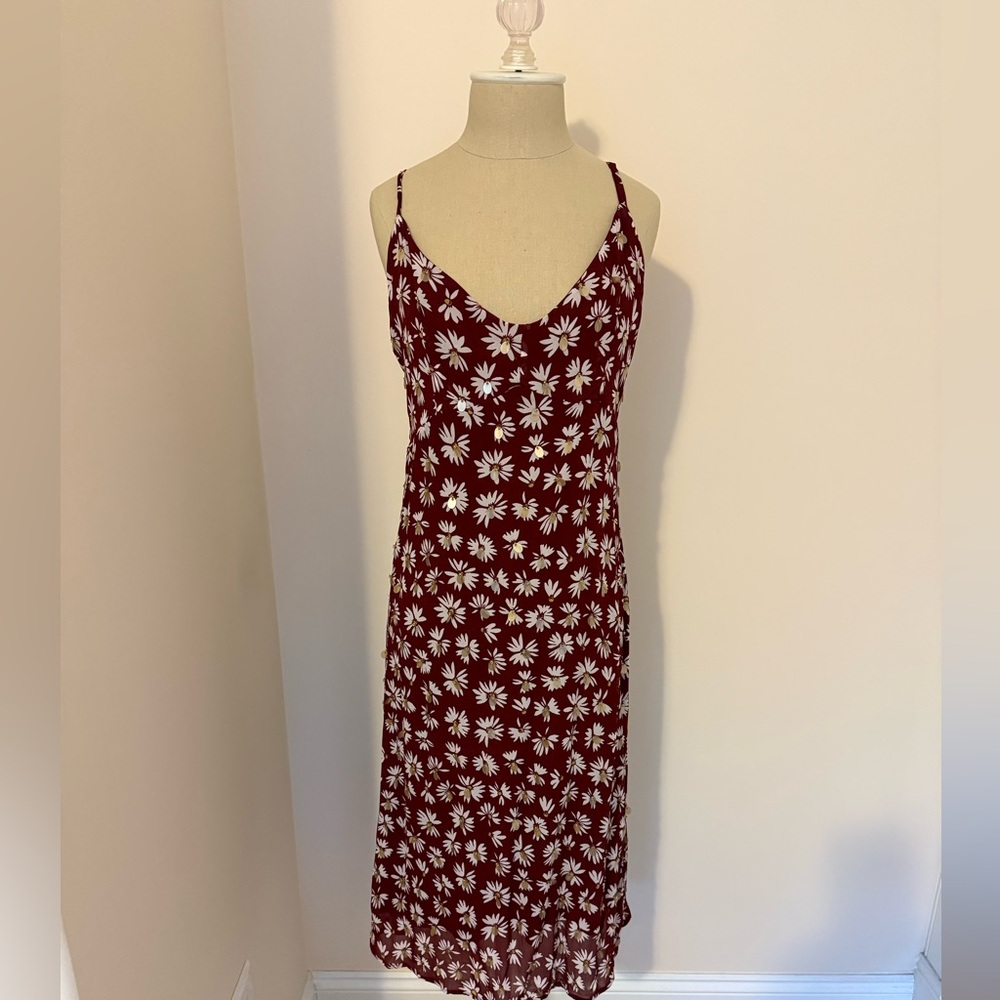 J. Crew Burgundy and White Floral Dress
